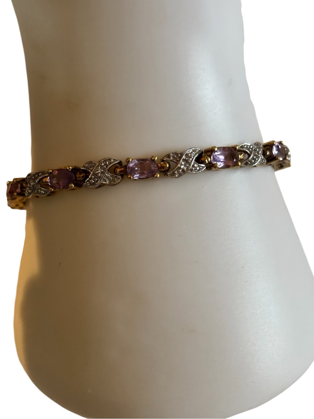 Gold Sterling Silver Amethyst Diamond Tennis Bracelet